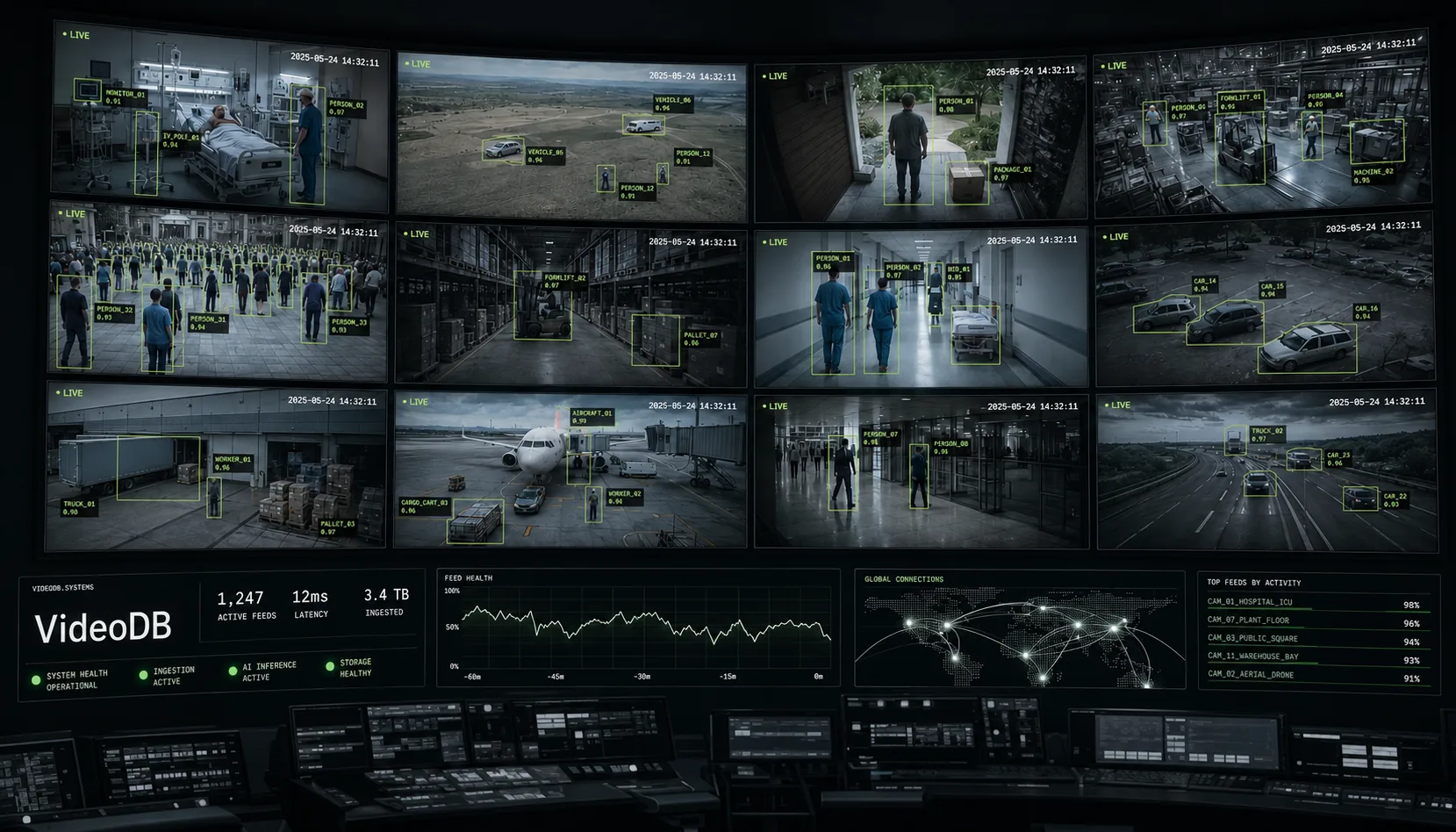Live camera intelligence — AI monitoring multiple video feeds in real time