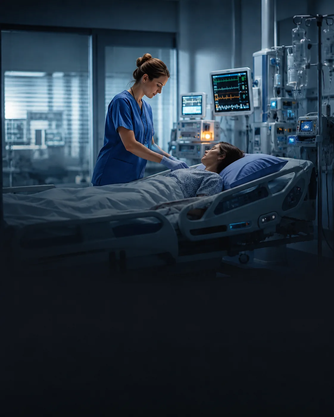 ICU patient room with clinical staff