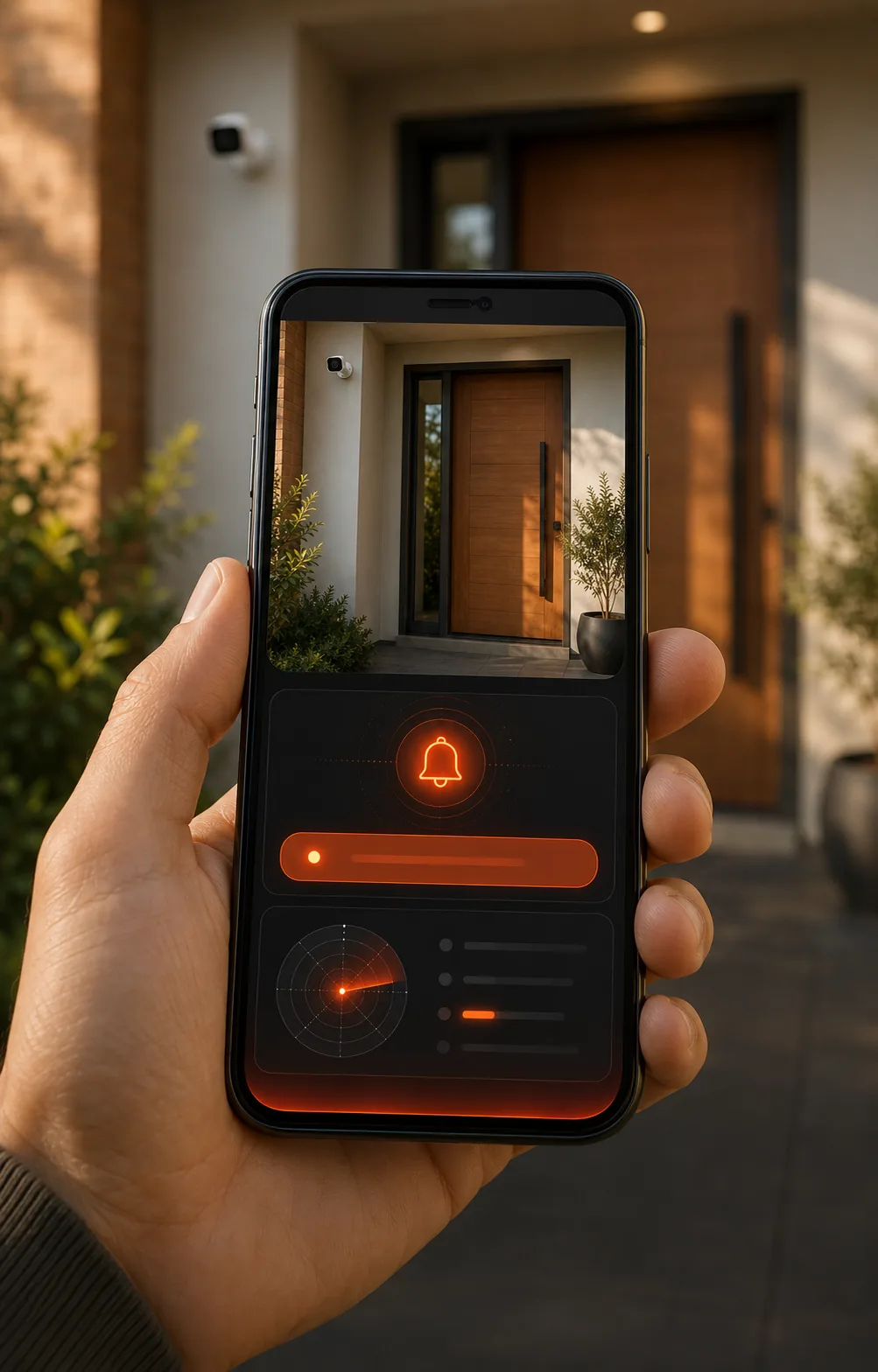 Front door with home security camera
